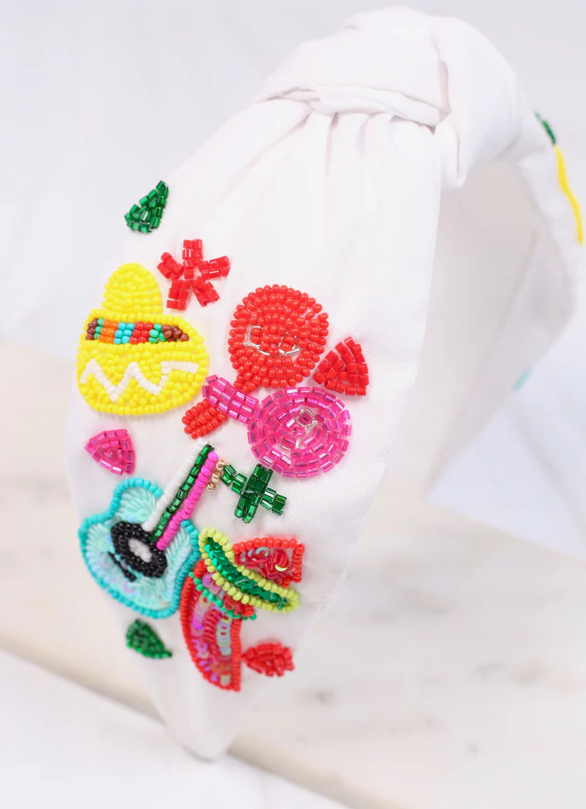 Fiesta Beaded Headband White