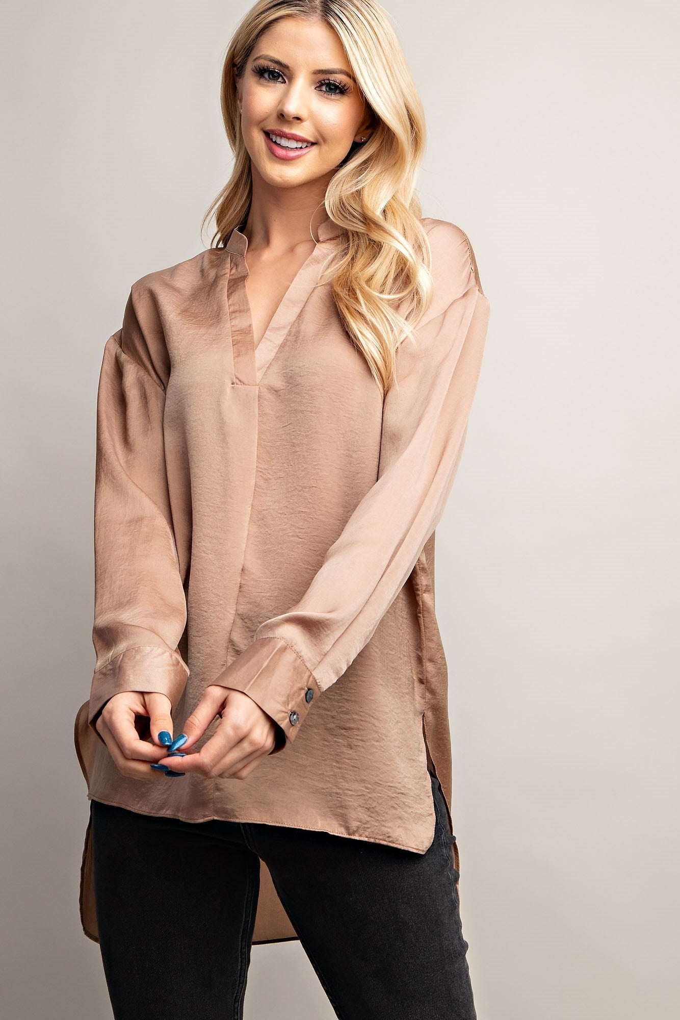Satin Gold Long Sleeve Top (FINAL SALE-NON RETURNABLE)