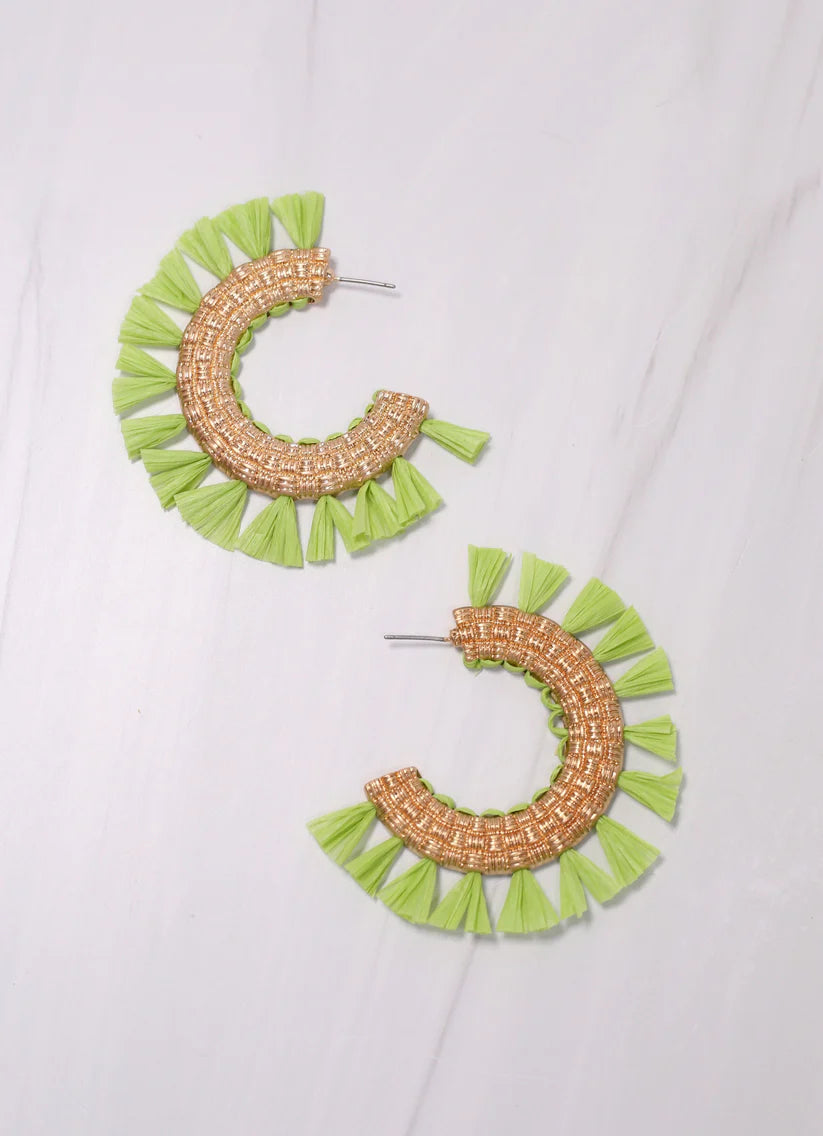 Tassel Lime Green Hoop Earring