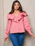 Mauve Ruffled Button Up (FINAL SALE-NON RETURNABLE)