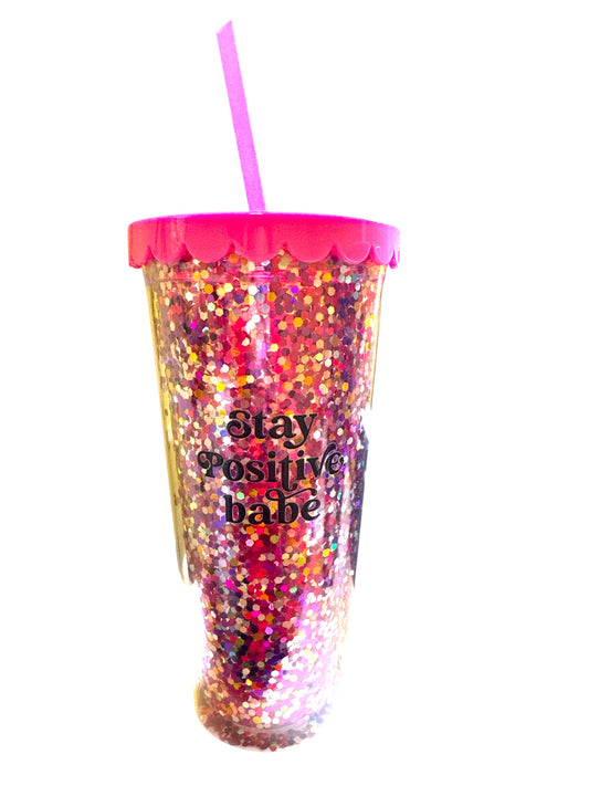 Stay Positive Babe Glitter Tumbler