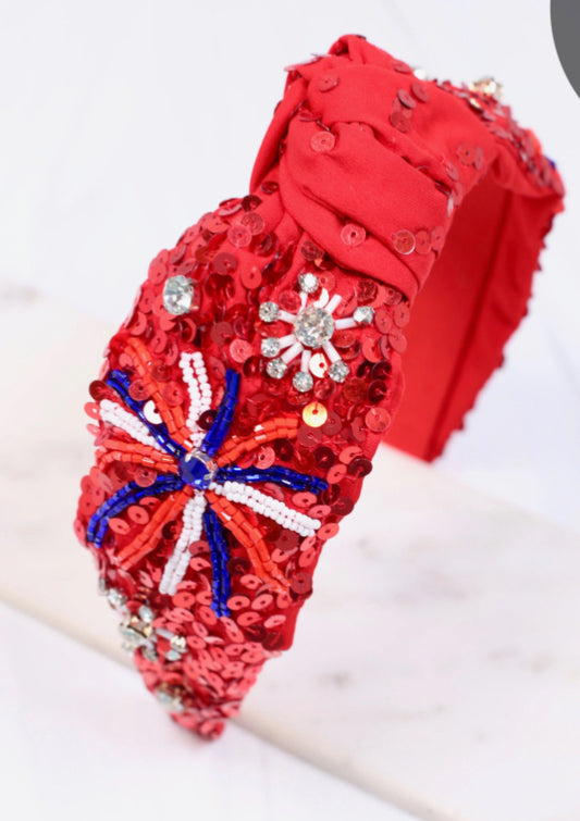 Red Beaded Firework Headband