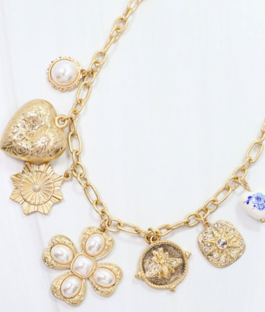 Verona Pearl Charm Necklace