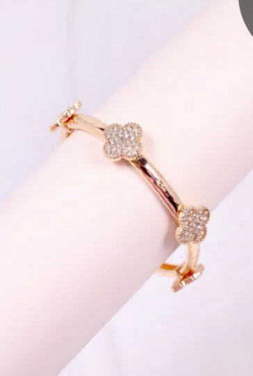 Rhinestone Clover Stretch Bracelet