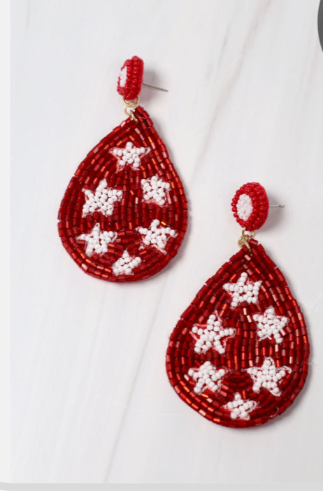 Crimson Star Beaded Earrings