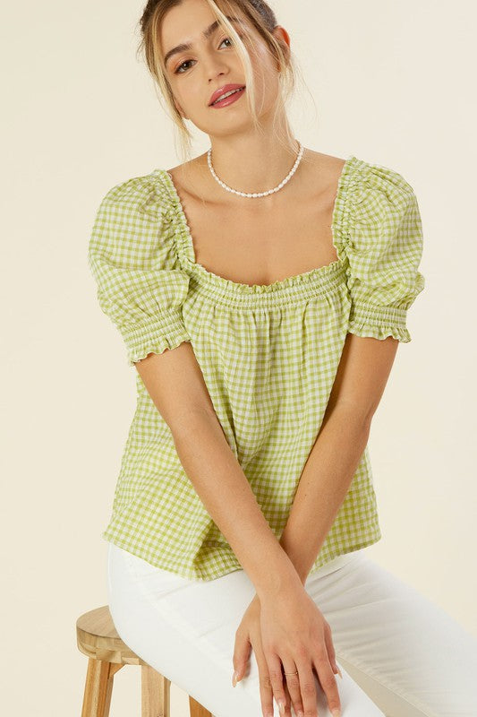 Green Gingham Top